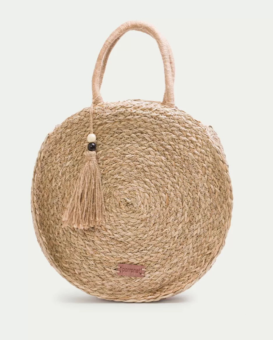 PORRONET Bolso Redondo Rafia Natural Pinets- Bolsos