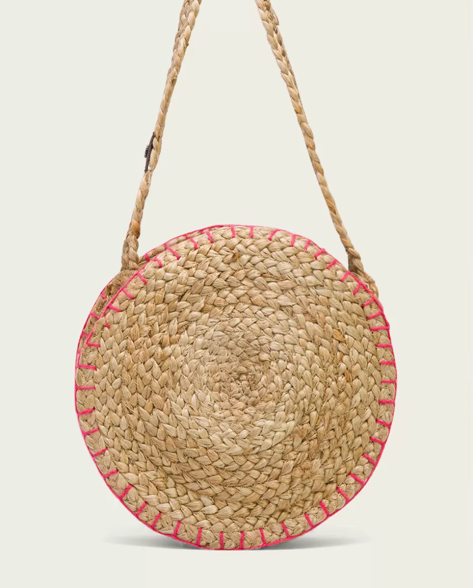 PORRONET Bolso Redondo Yute Natural Fucsia Portixol- Bolsos