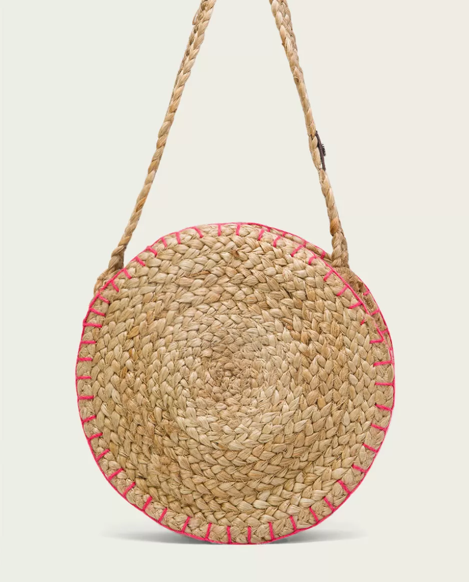 PORRONET Bolso Redondo Yute Natural Fucsia Portixol- Bolsos