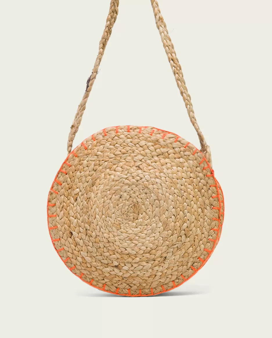 PORRONET Bolso Redondo Yute Natural Naranja Portixol- Bolsos