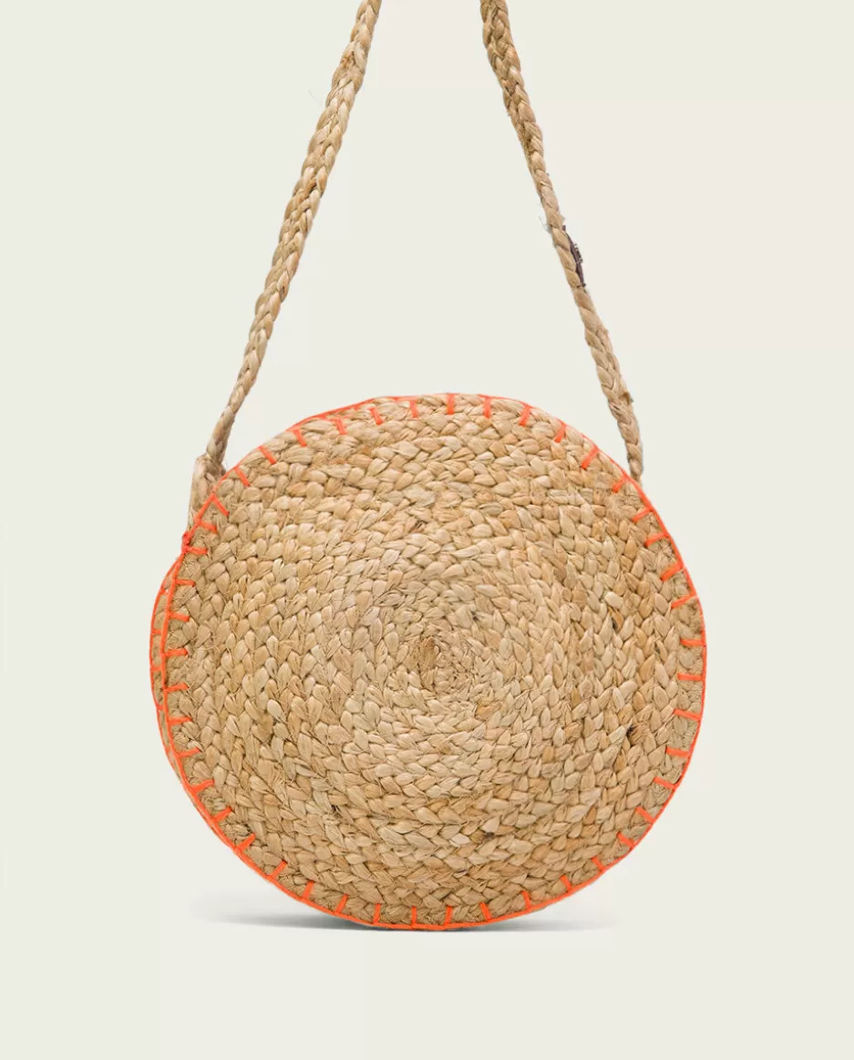 PORRONET Bolso Redondo Yute Natural Naranja Portixol- Bolsos