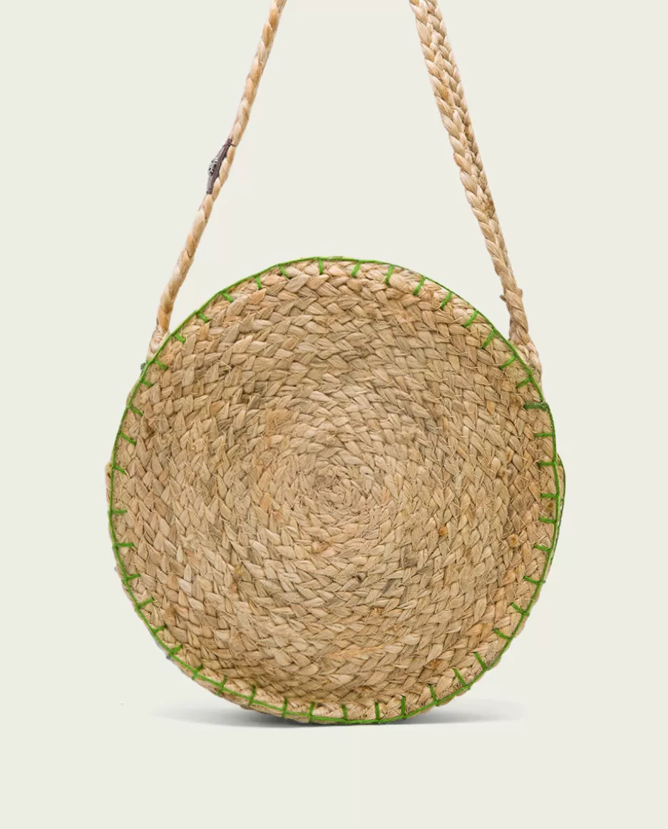 PORRONET Bolso Redondo Yute Natural Verde Portixol- Bolsos