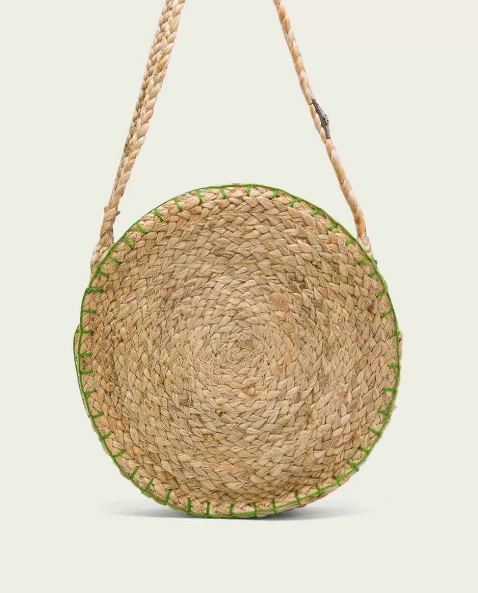 PORRONET Bolso Redondo Yute Natural Verde Portixol- Bolsos