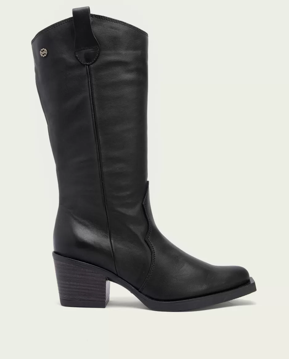 PORRONET Botas Cowboy Negra Con Cremallera Julia- Botas Mujer