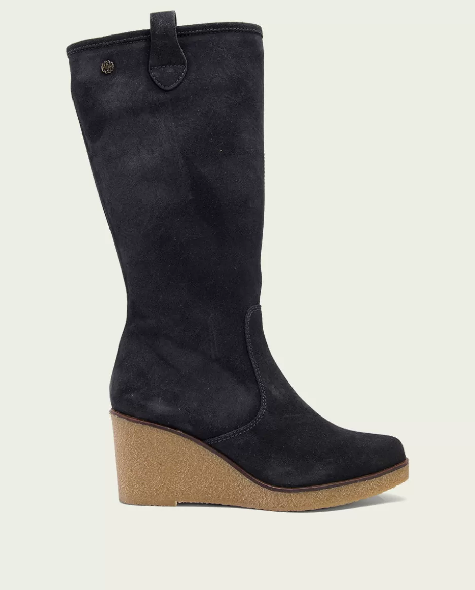 PORRONET Botas De Cuña Carbon Con Cremallera Marina- Botas Mujer