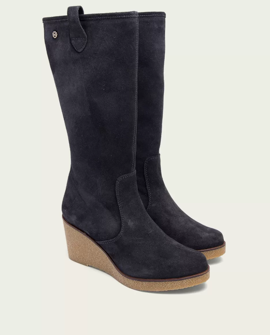 PORRONET Botas De Cuña Carbon Con Cremallera Marina- Botas Mujer