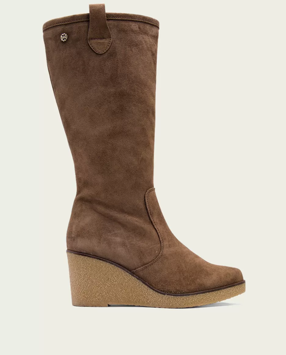 PORRONET Botas De Cuña Moka Con Cremallera Marina- Botas Mujer