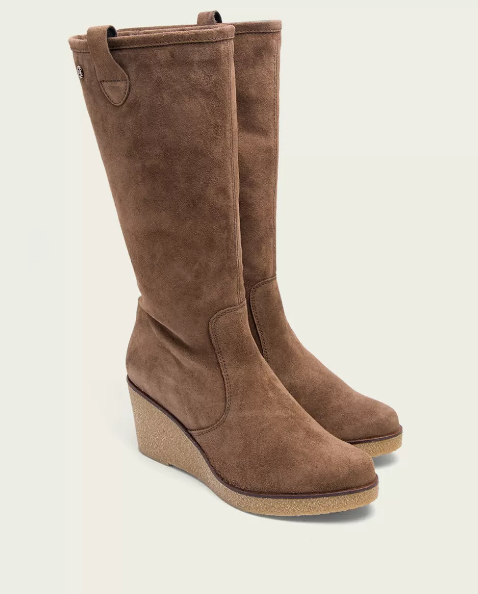 PORRONET Botas De Cuña Moka Con Cremallera Marina- Botas Mujer