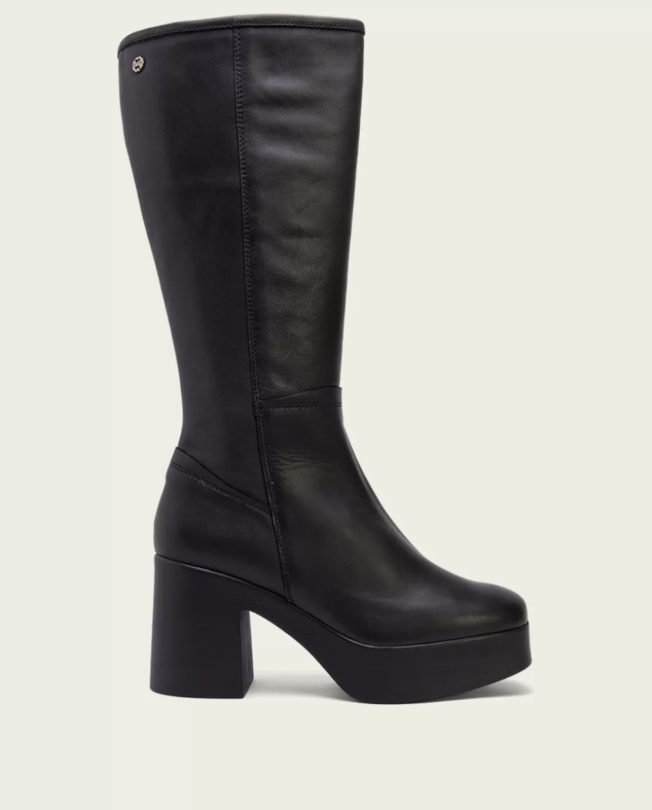 PORRONET Botas De Tacón Negro Con Cremallera Lea- Botas Mujer