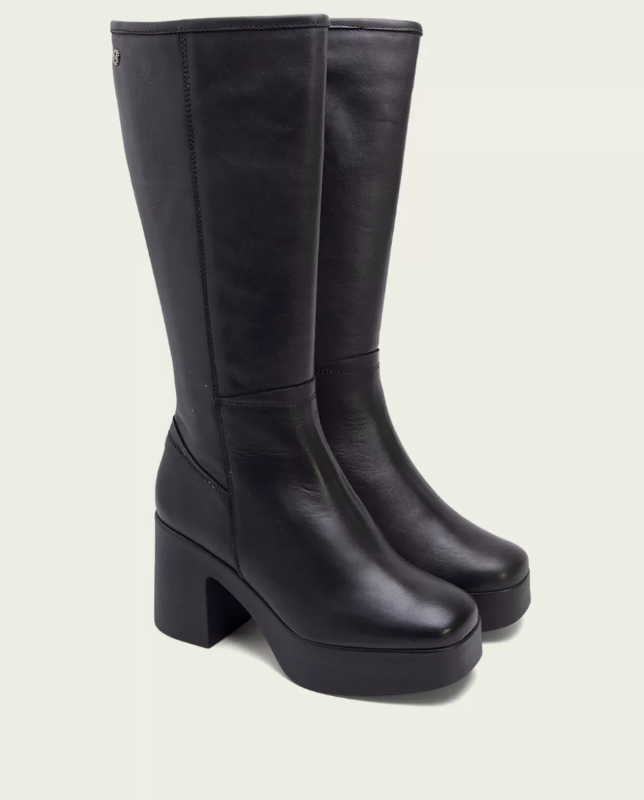 PORRONET Botas De Tacón Negro Con Cremallera Lea- Botas Mujer