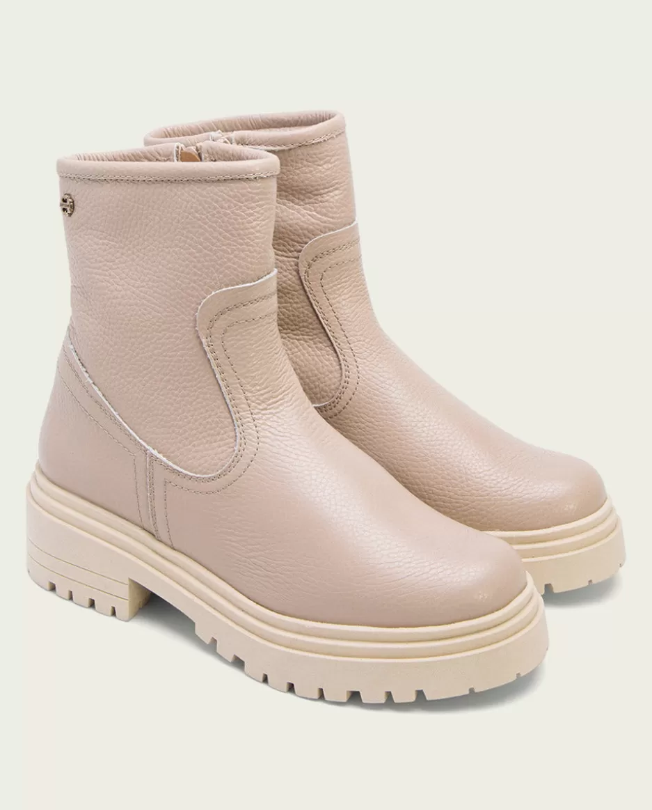 PORRONET Botines Planos Taupe Con Cremallera Shani- Botines Mujer