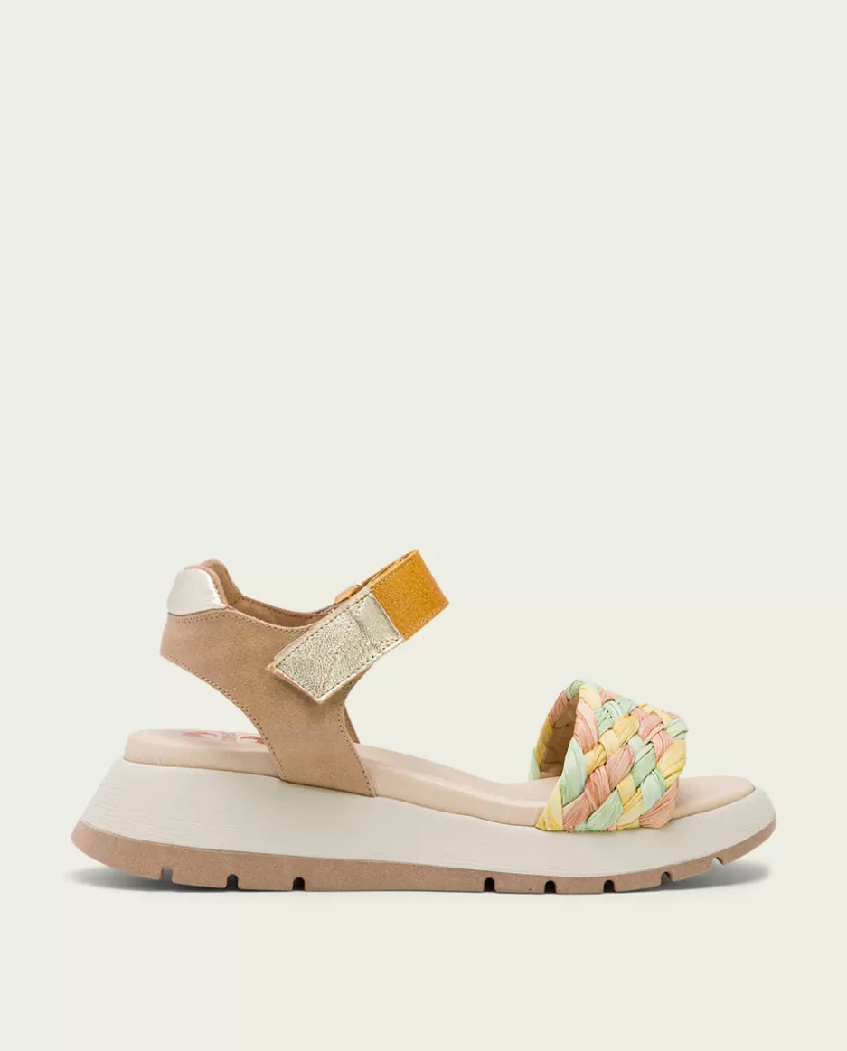 PORRONET Plataforma De Piel Y Tejido En Colores Edurne- Sandalias Planas