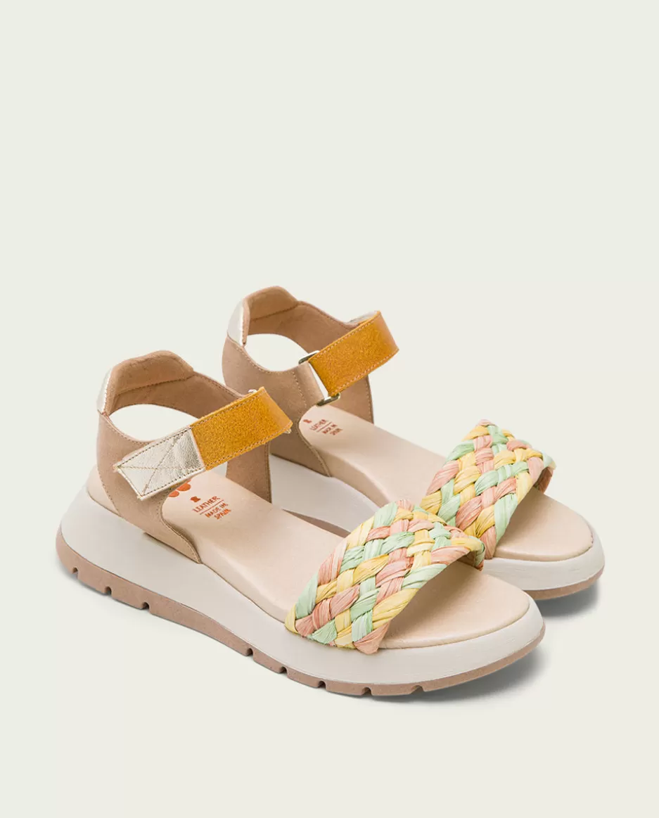 PORRONET Plataforma De Piel Y Tejido En Colores Edurne- Sandalias Planas