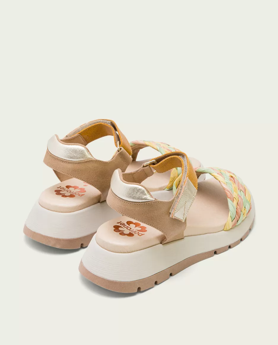 PORRONET Plataforma De Piel Y Tejido En Colores Edurne- Sandalias Planas