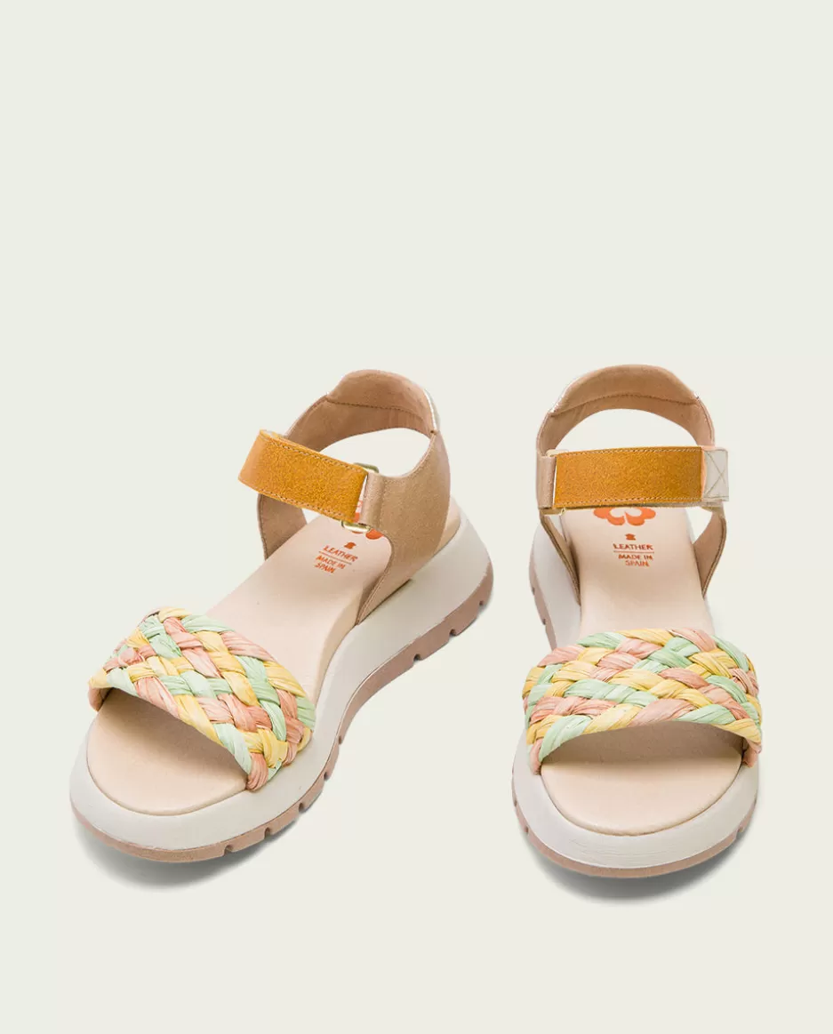 PORRONET Plataforma De Piel Y Tejido En Colores Edurne- Sandalias Planas