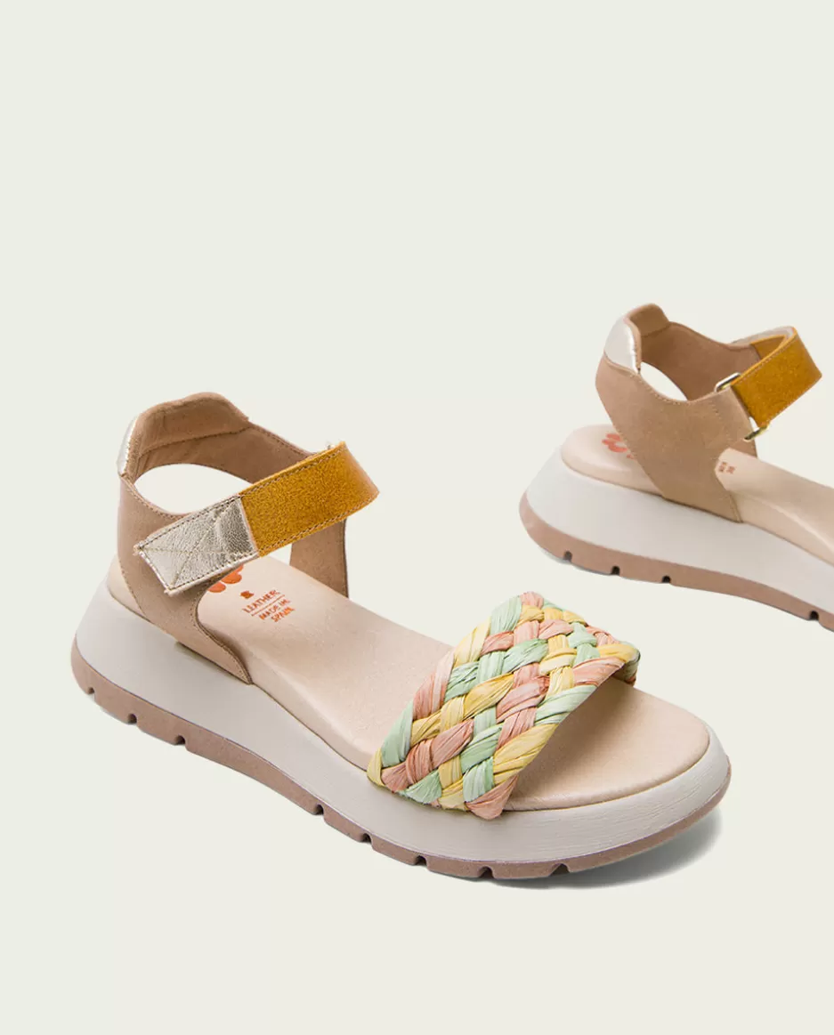 PORRONET Plataforma De Piel Y Tejido En Colores Edurne- Sandalias Planas