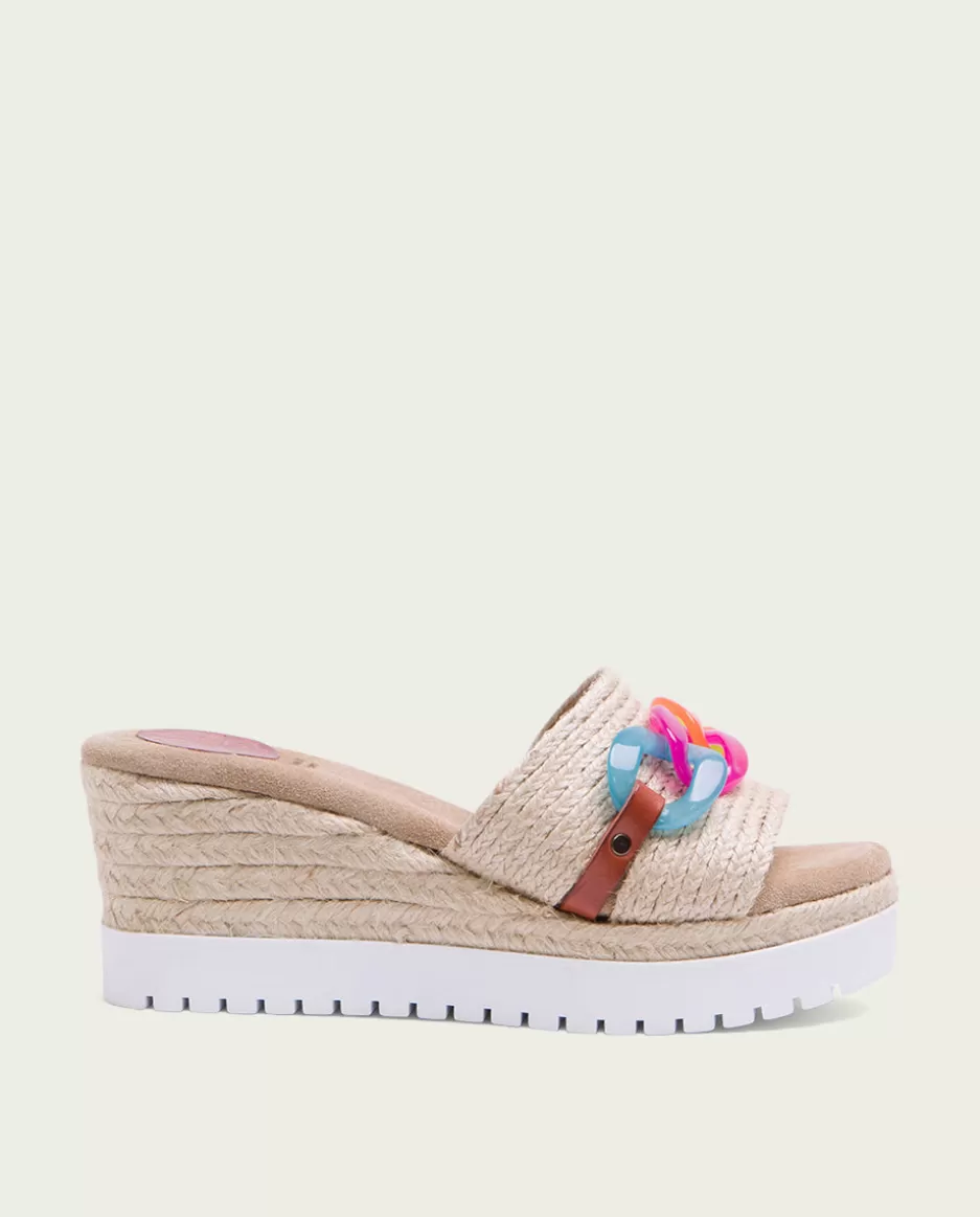 PORRONET Sandalia Cuña Rafia Colores Lua- Sandalias Cuña