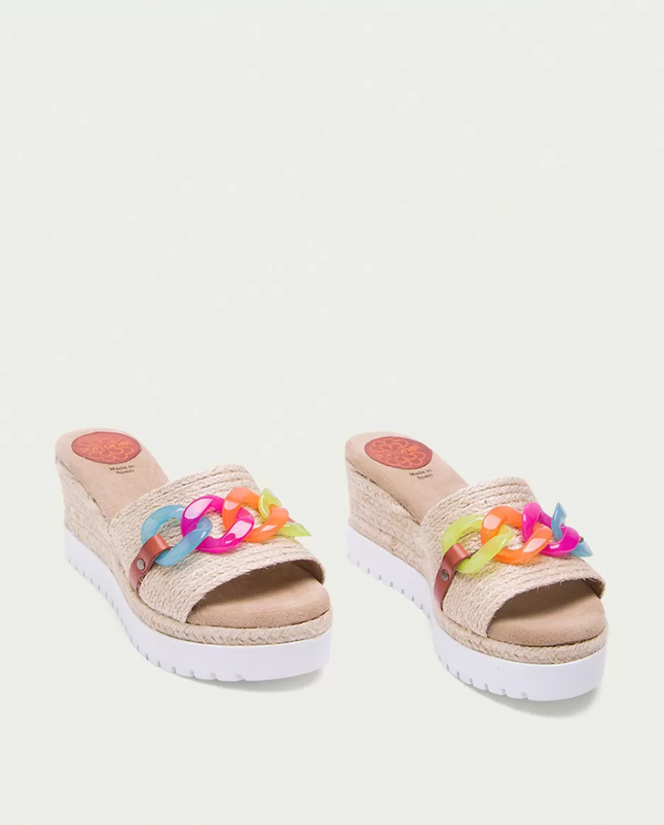 PORRONET Sandalia Cuña Rafia Colores Lua- Sandalias Cuña