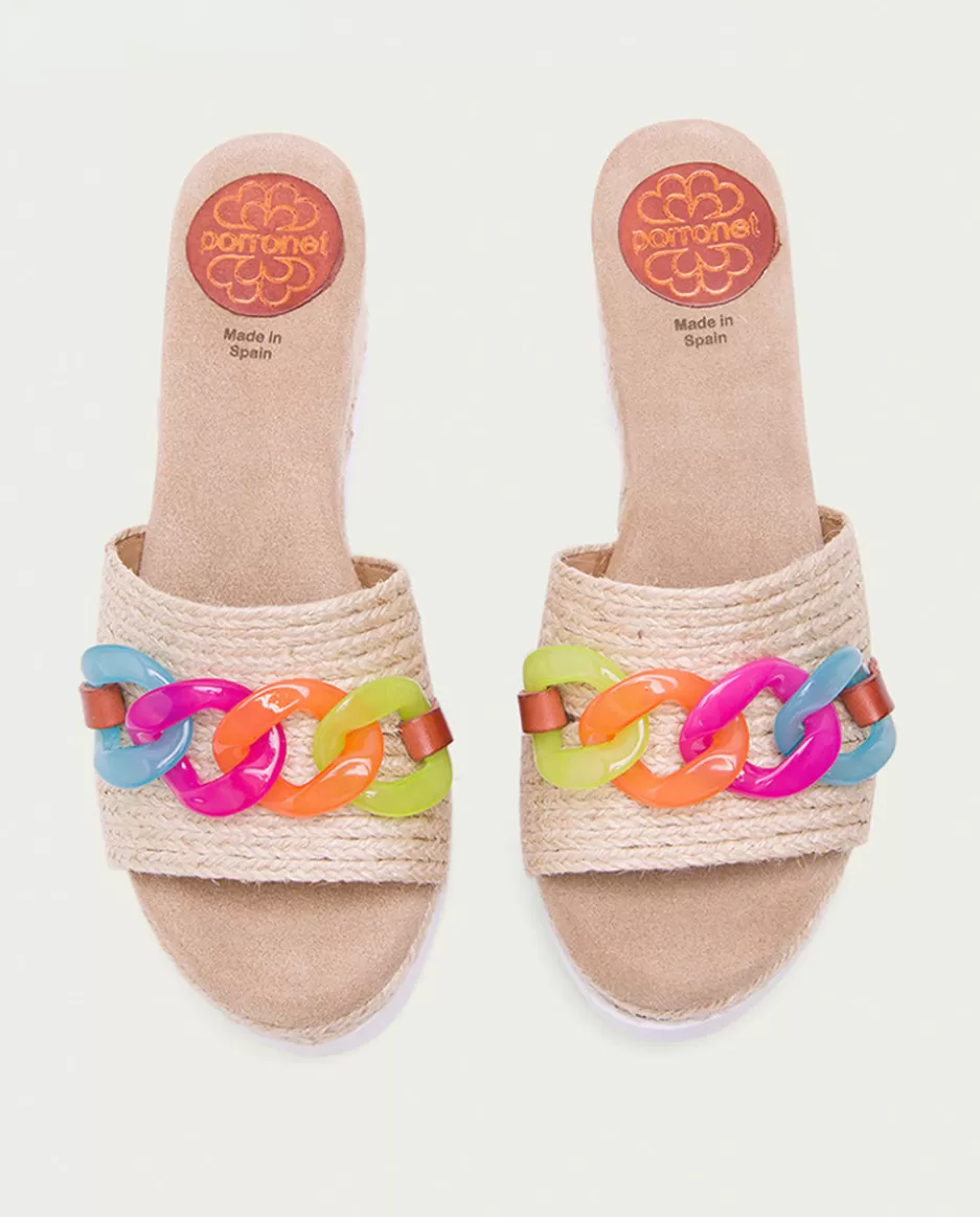 PORRONET Sandalia Cuña Rafia Colores Lua- Sandalias Cuña