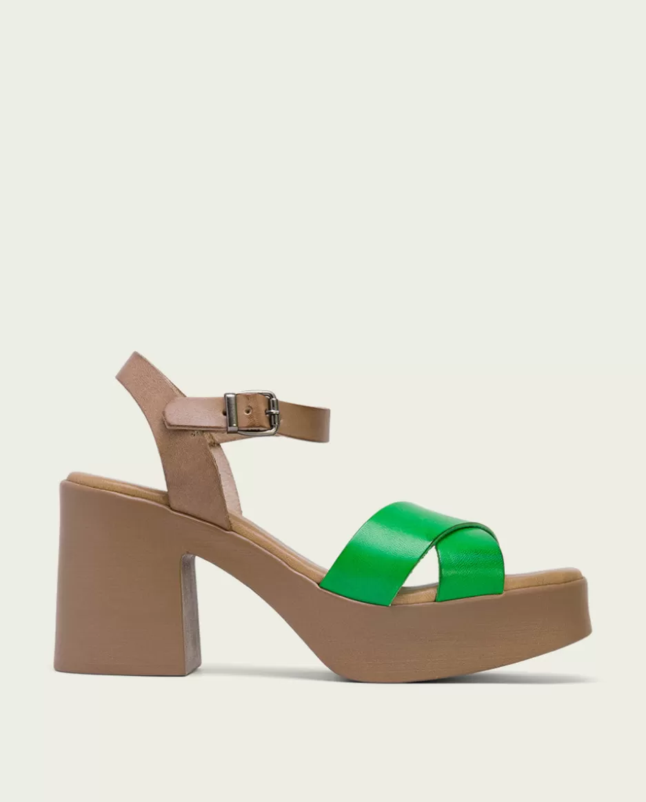 PORRONET Sandalia Tacón Piel Zoe Verde- Sandalias Tacón